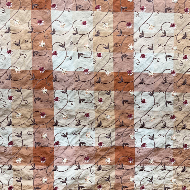 Pellora Embroidered Floral Silk Fabric in Melon