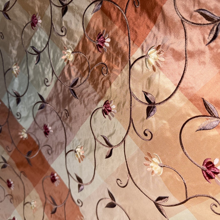 Pellora Embroidered Floral Silk Fabric in Melon