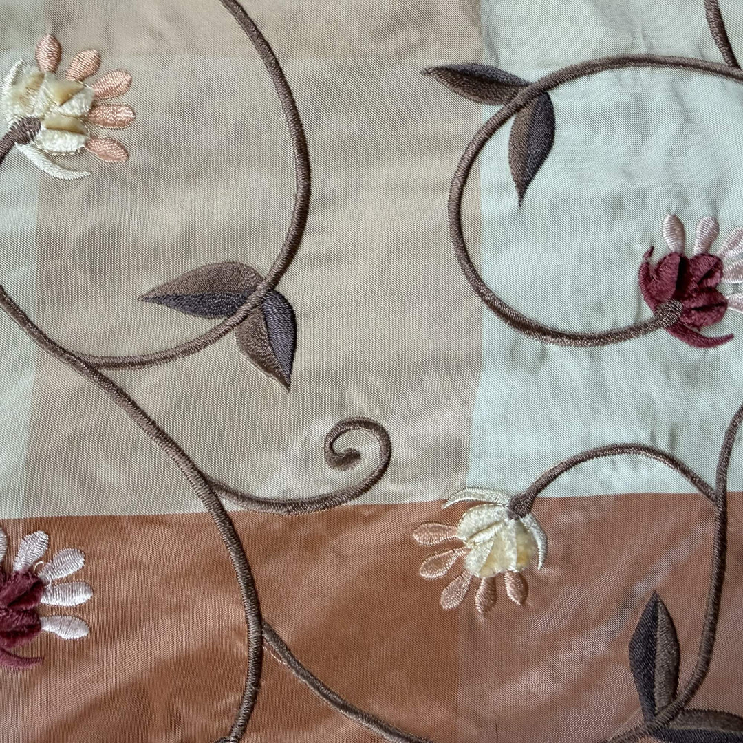 Pellora Embroidered Floral Silk Fabric in Melon