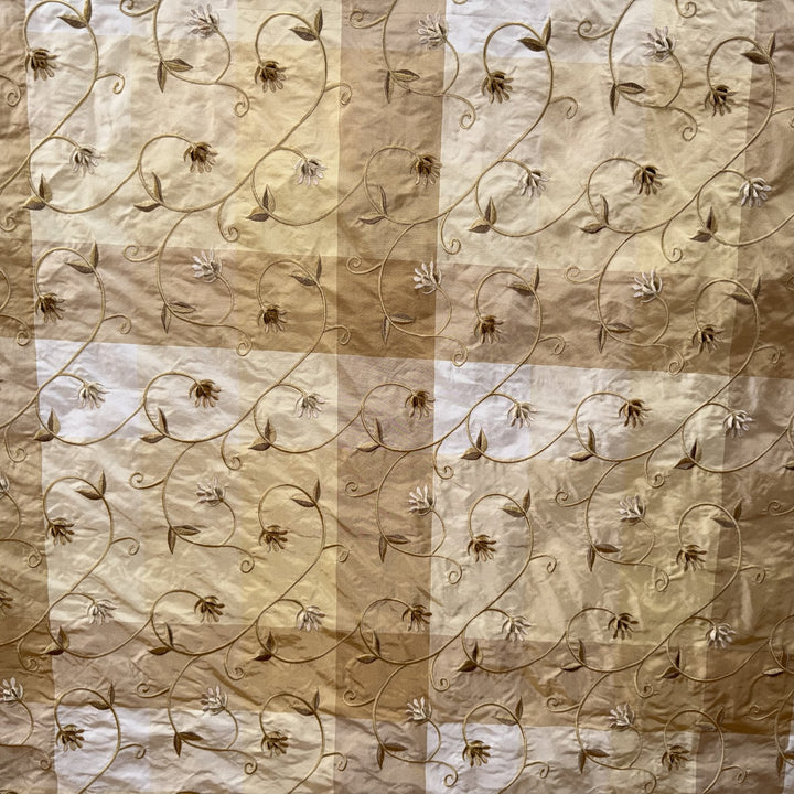 Pellora Embroidered Floral Silk Fabric in Wheat