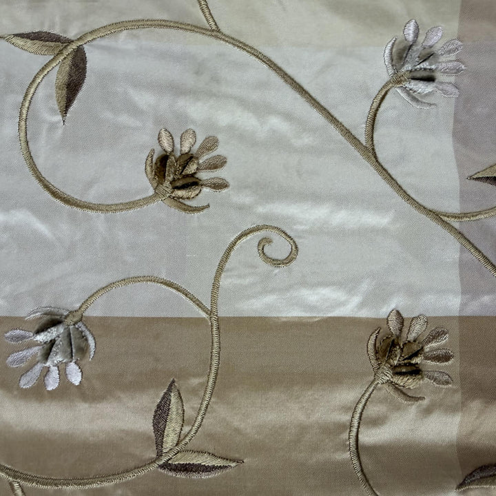 Pellora Embroidered Floral Silk Fabric in Wheat
