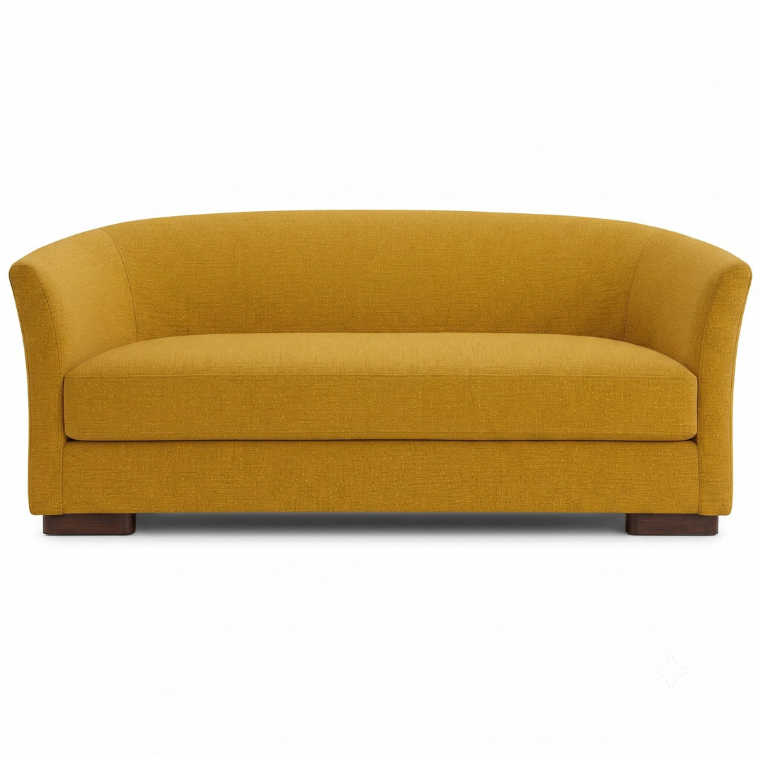 Castro Fabric in color Canary made on a sofa is a Solid Bouclé Fabric that is good for Drapery & Curtain Fabric and Upholstery Fabric