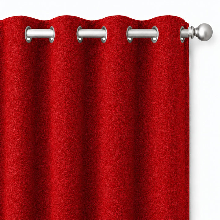 Castro Fabric in color Red made as a drapery is a Solid Bouclé Fabric that is good for Drapery & Curtain Fabric and Upholstery Fabric