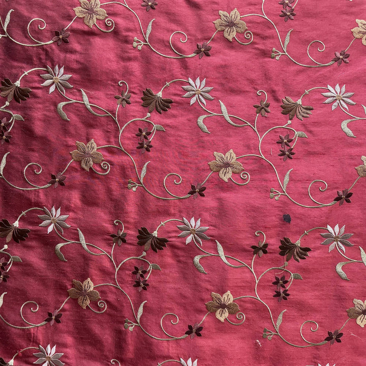 Rosalvie Floral Embroidered Silk Fabric in Fire