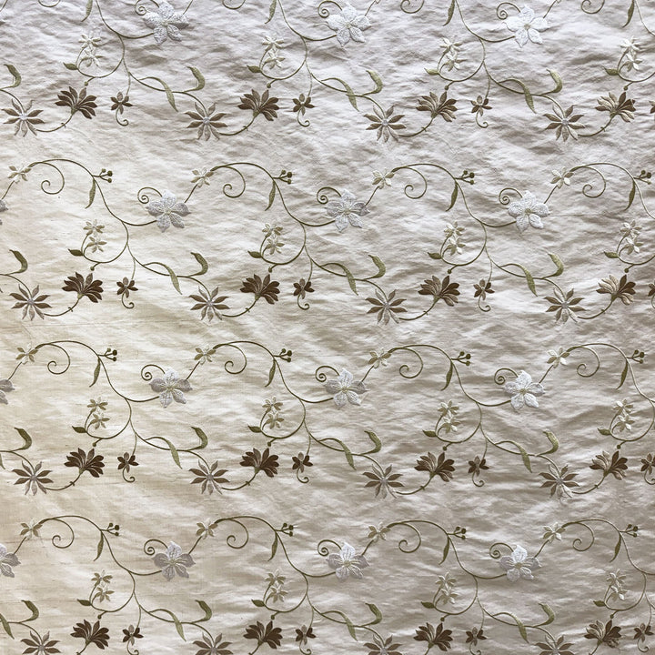 Rosalvie Floral Embroidered Silk Fabric in Sand
