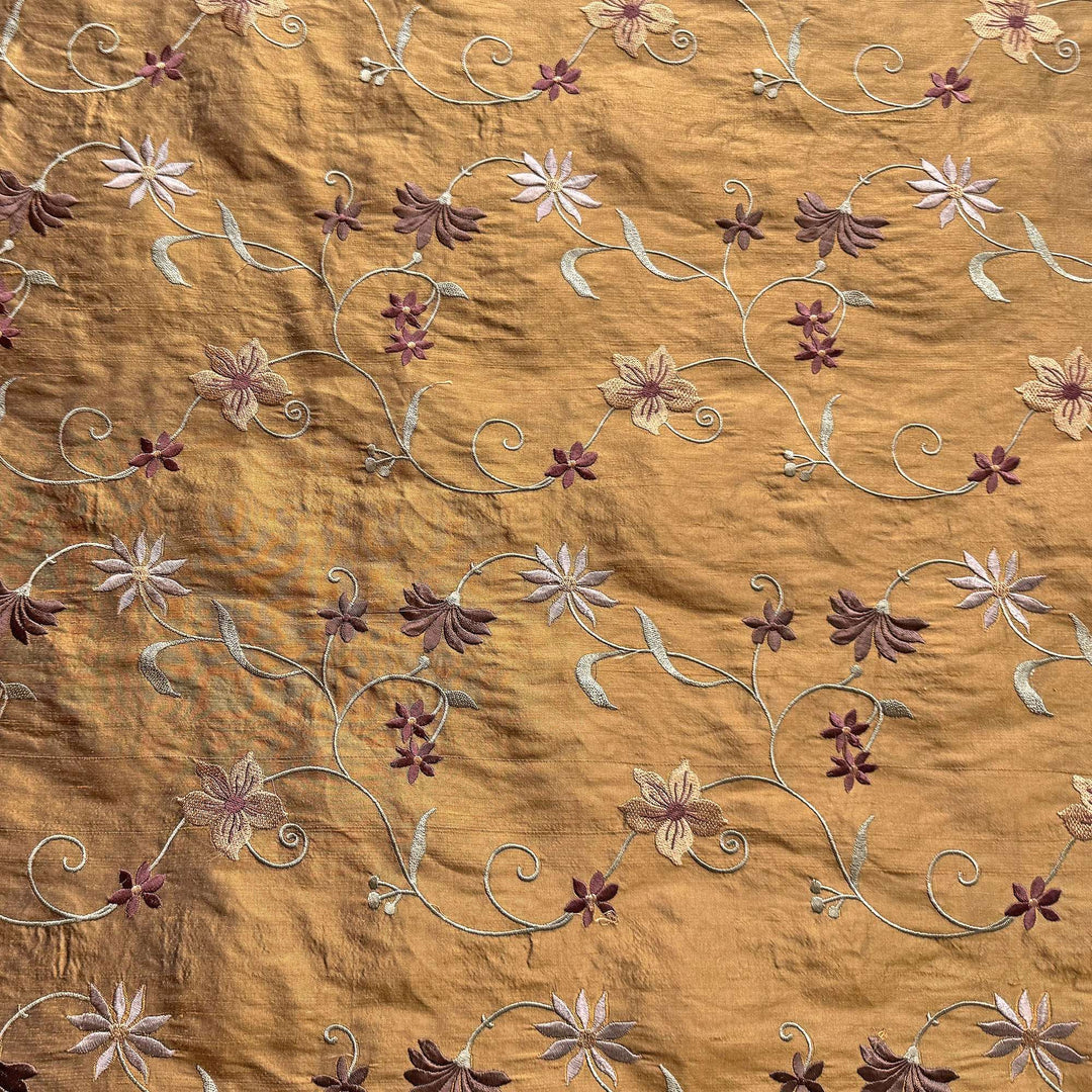 Rosalvie Floral Embroidered Silk Fabric in Toast
