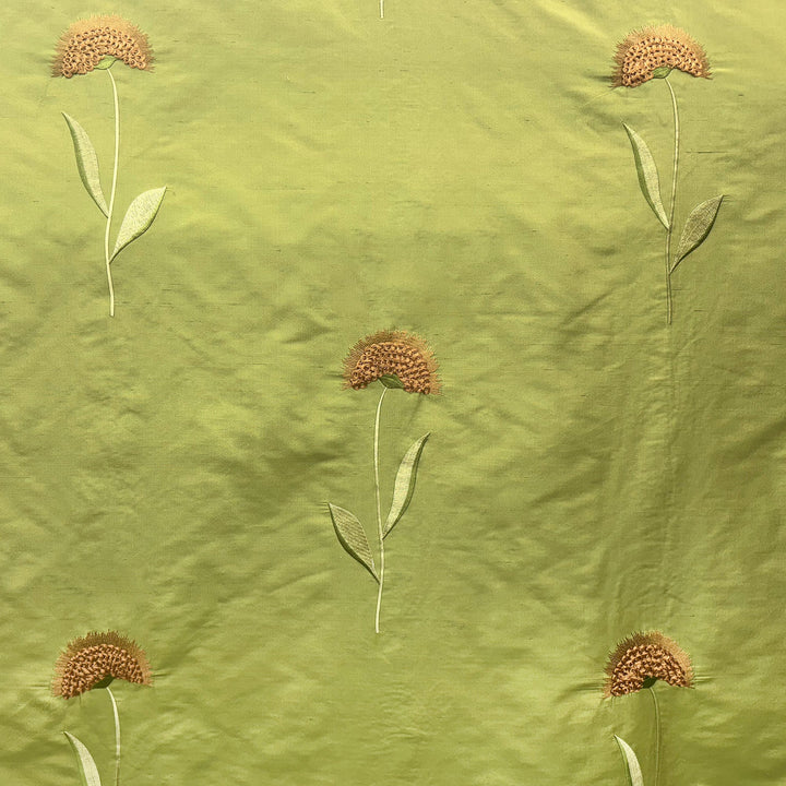 Selvanne Floral Embroidered Silk Fabric in Avocado