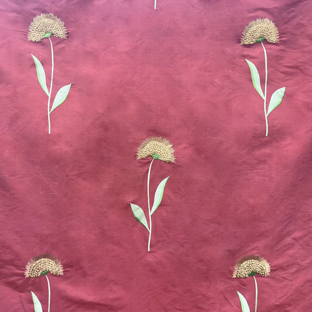 Selvanne Floral Embroidered Silk Fabric in Cinnamon