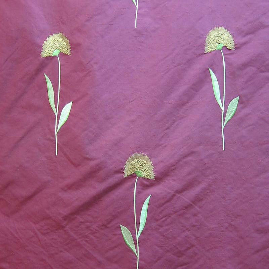 Selvanne Floral Embroidered Silk Fabric in Wine