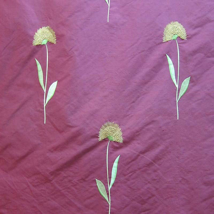 Selvanne Floral Embroidered Silk Fabric in Wine