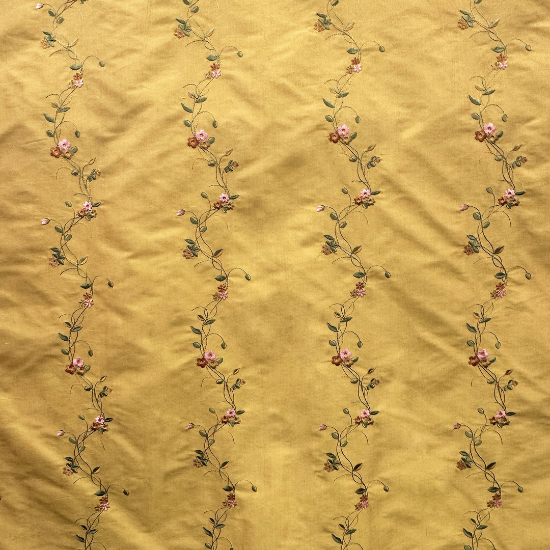 Tavessa Floral Embroidered Stripe Fabric in Brick