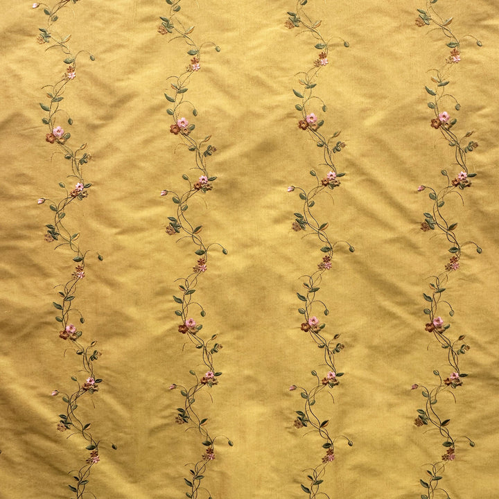 Tavessa Floral Embroidered Stripe Fabric in Brick