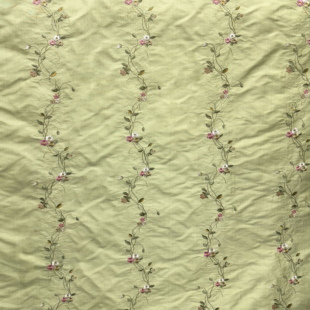 Tavessa Floral Embroidered Stripe Fabric in Jade