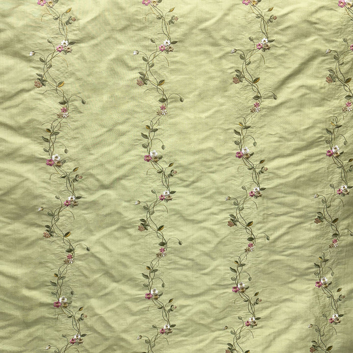 Tavessa Floral Embroidered Stripe Fabric in Jade