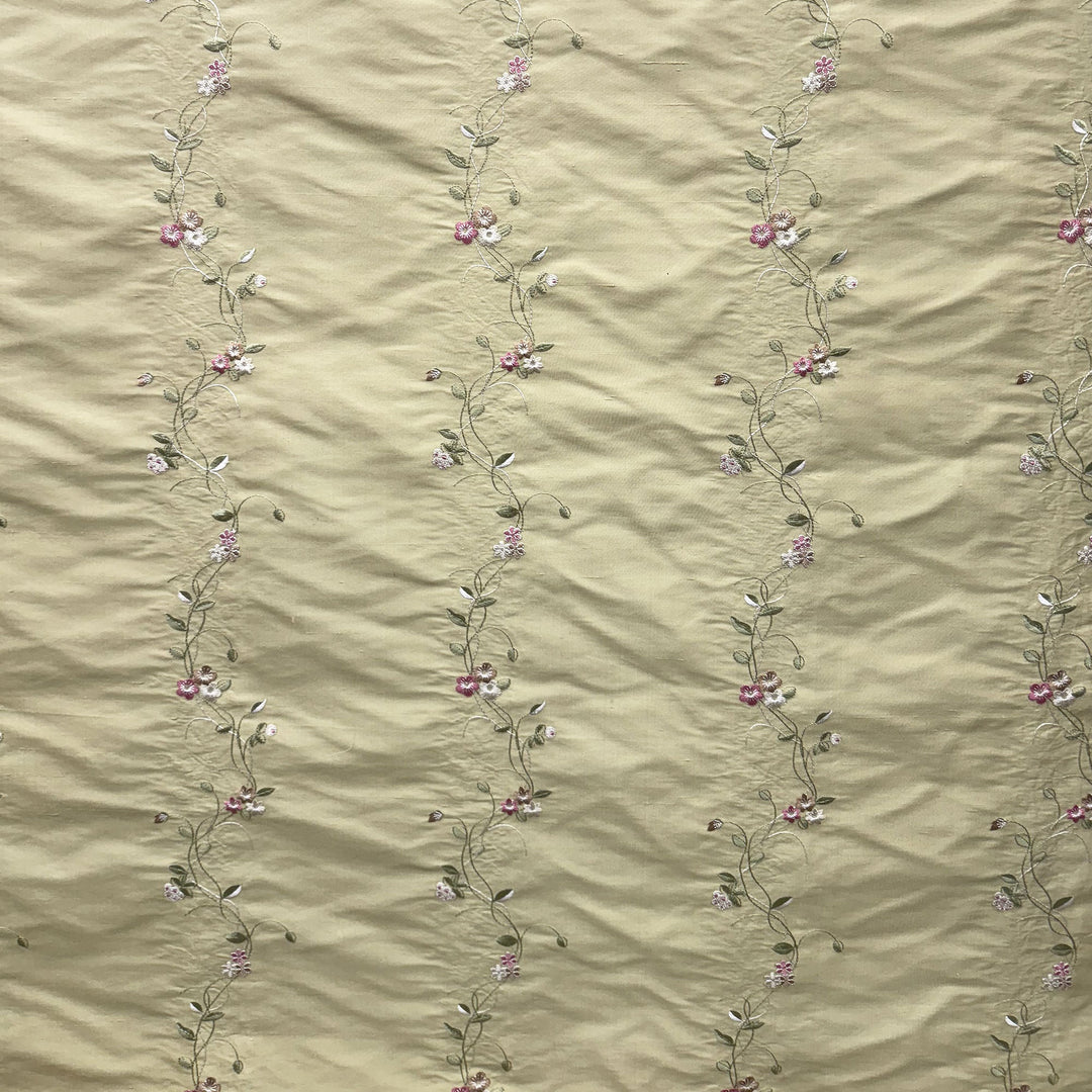 Tavessa Floral Embroidered Stripe Fabric in Mint
