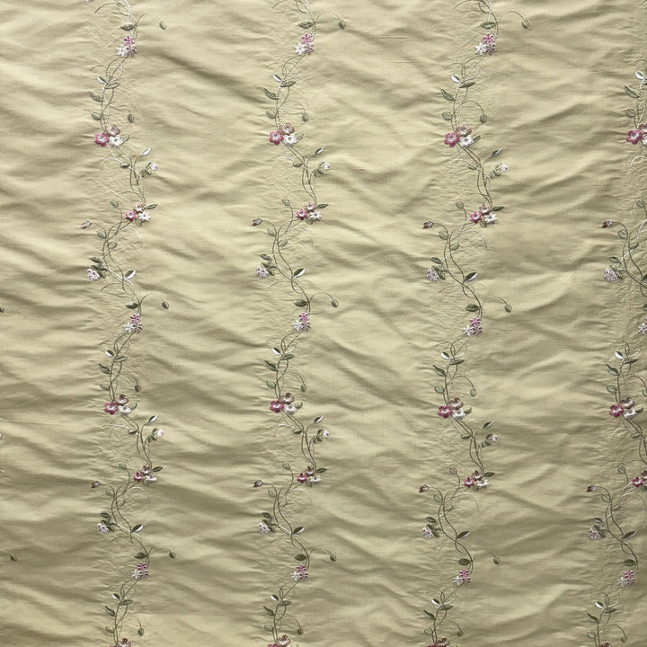 Tavessa Floral Embroidered Stripe Fabric in Mint