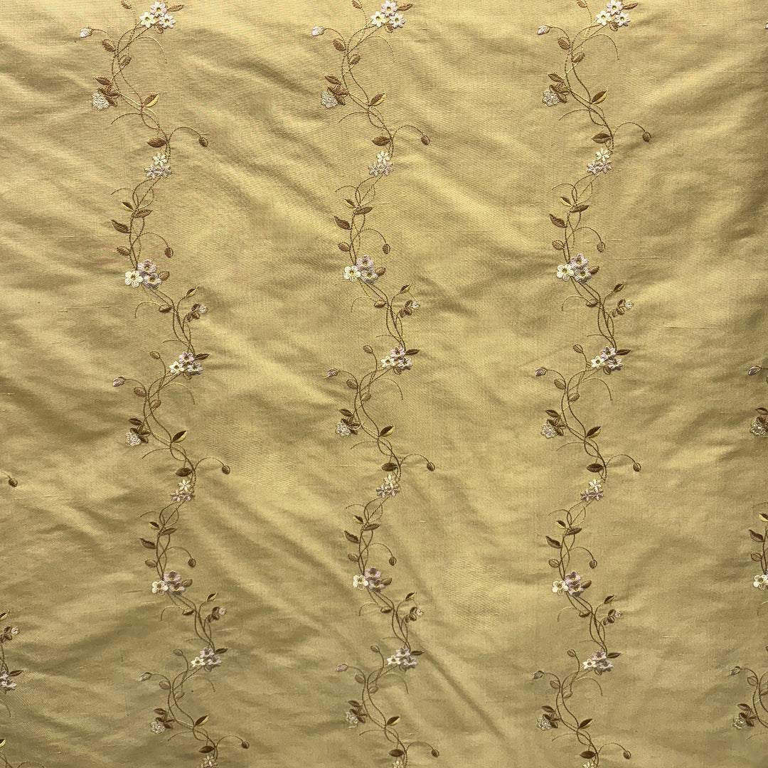 Tavessa Floral Embroidered Stripe Fabric in Oakwood