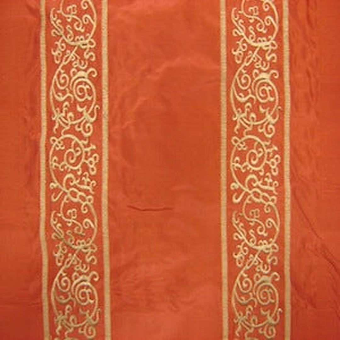 Ulvara Traditional Stripe Embroidery Silk Fabric in Spice