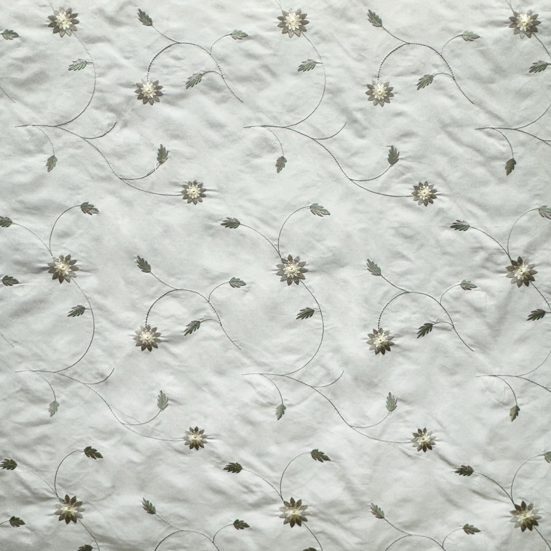 Valmira Floral Embroidered Silk Fabric in Tin