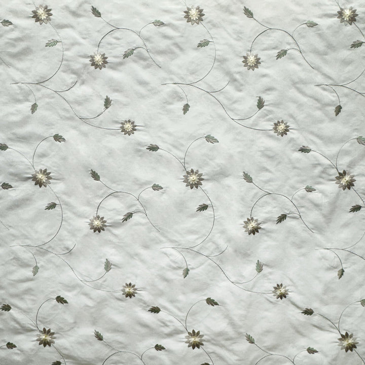 Valmira Floral Embroidered Silk Fabric in Tin