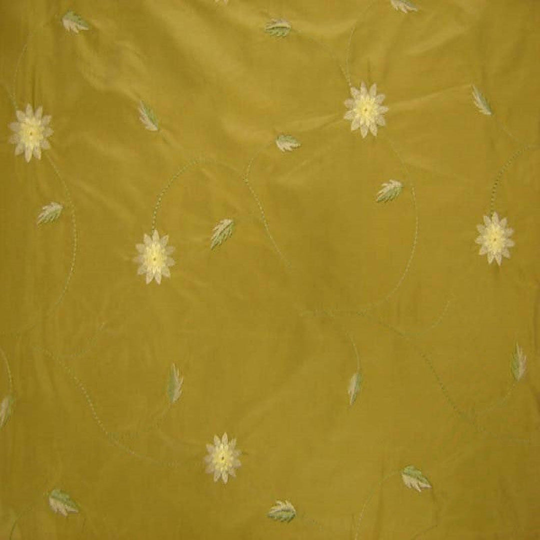 Valmira Floral Embroidered Silk Fabric in Wheat