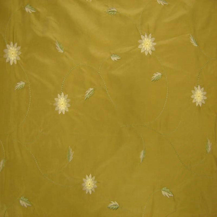 Valmira Floral Embroidered Silk Fabric in Wheat