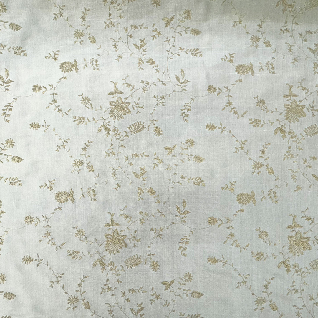 Xandrelle Floral Embroidered Silk Fabric in Bamboo
