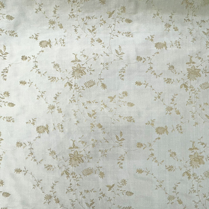 Xandrelle Floral Embroidered Silk Fabric in Bamboo