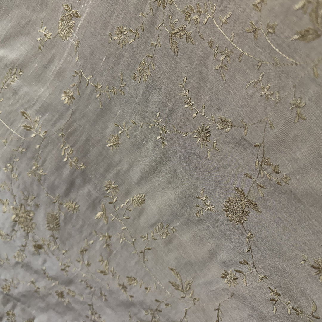 Xandrelle Floral Embroidered Silk Fabric in Bamboo