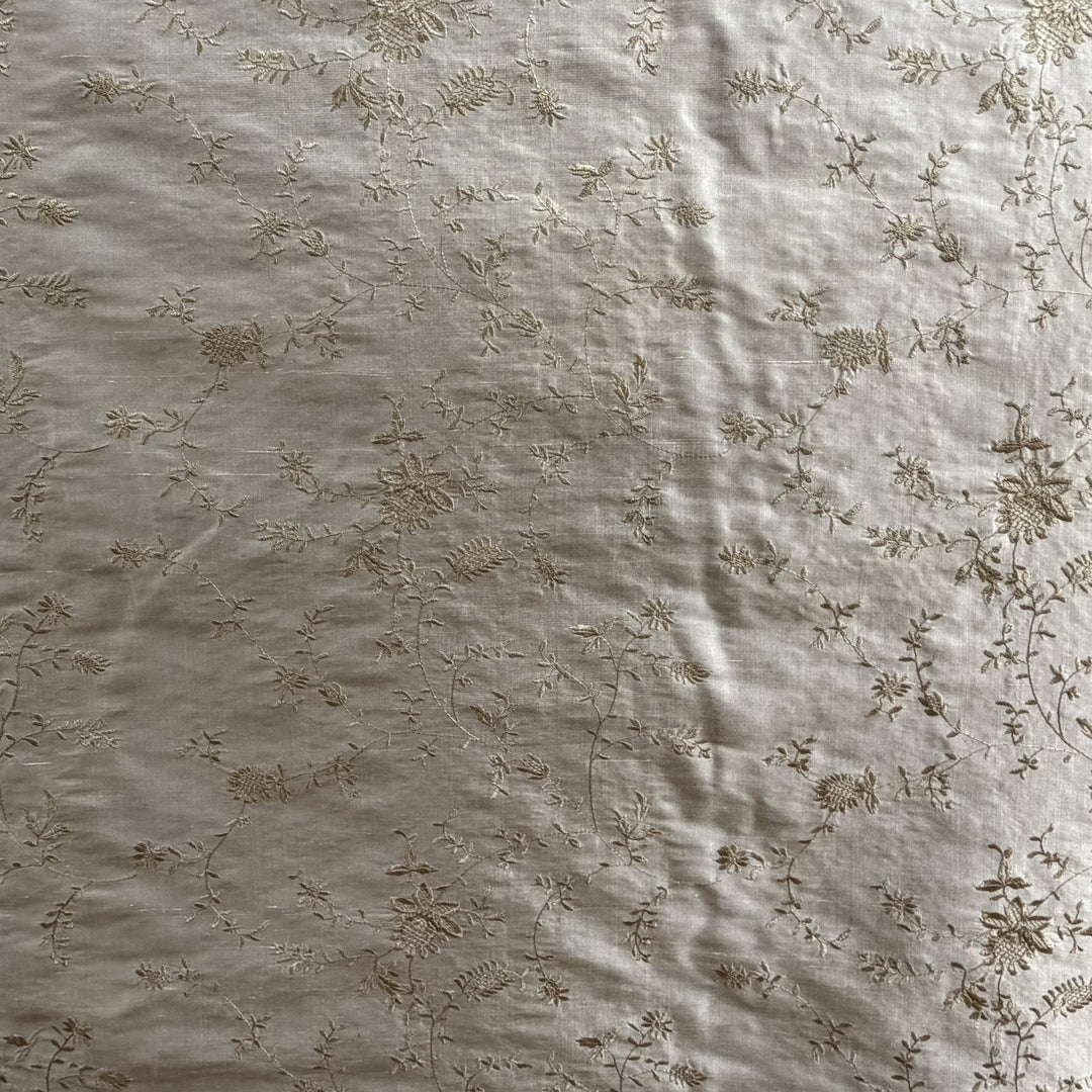 Xandrelle Floral Embroidered Silk Fabric in Bamboo