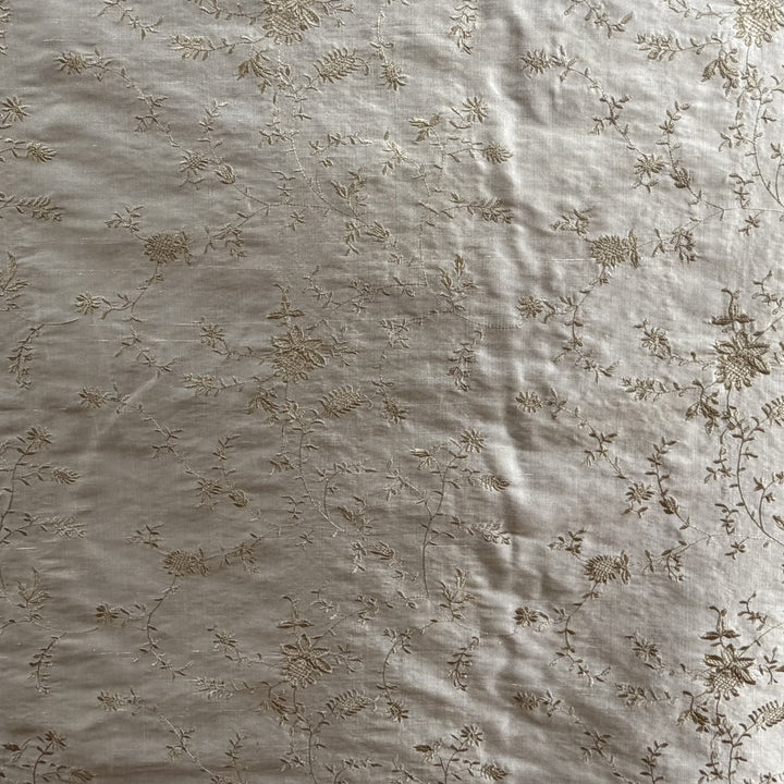 Xandrelle Floral Embroidered Silk Fabric in Bamboo