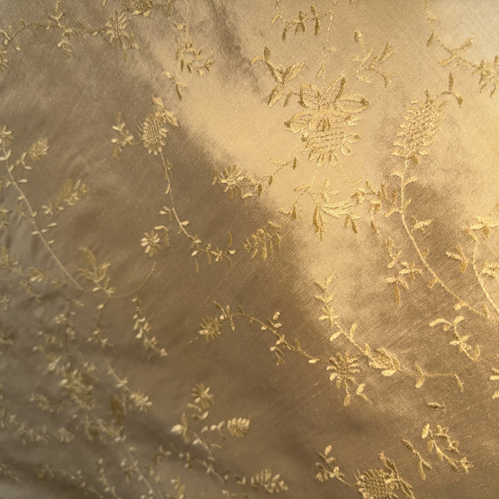 Xandrelle Floral Embroidered Silk Fabric in Brass
