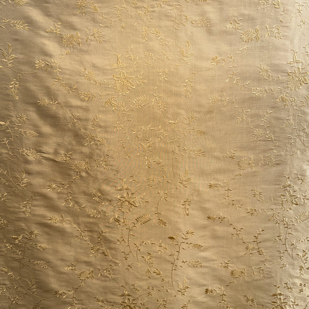 Xandrelle Floral Embroidered Silk Fabric in Brass