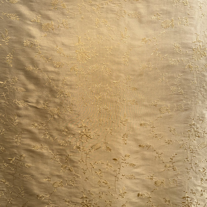 Xandrelle Floral Embroidered Silk Fabric in Brass