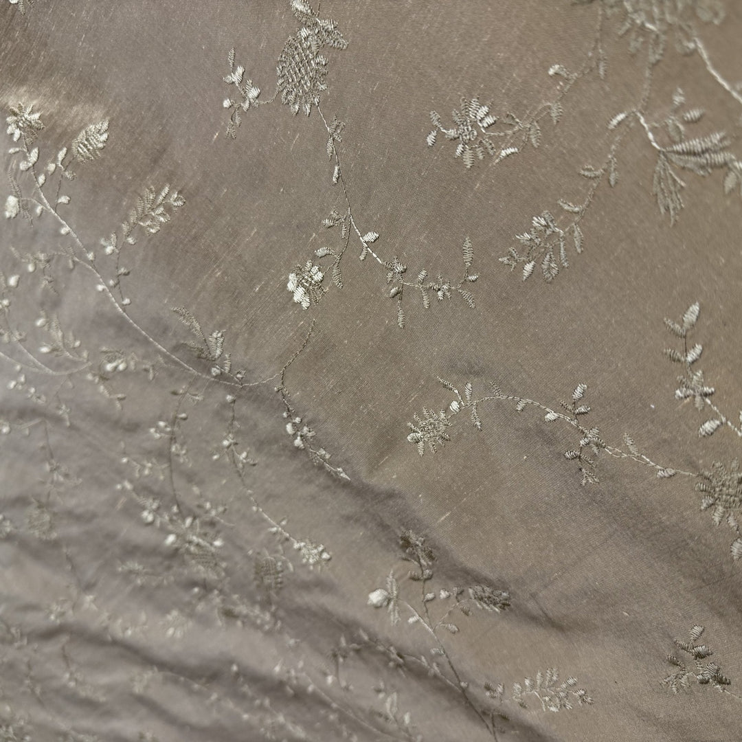 Xandrelle Floral Embroidered Silk Fabric in Bronze