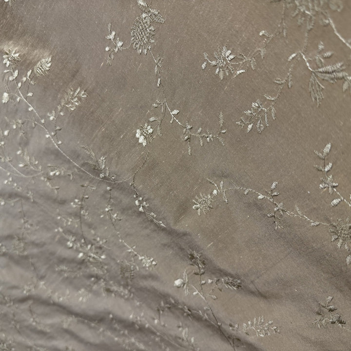 Xandrelle Floral Embroidered Silk Fabric in Bronze