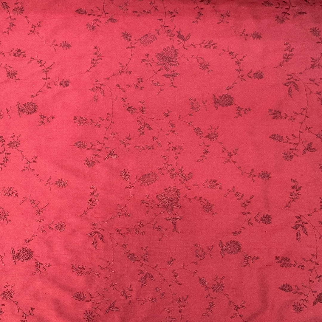 Xandrelle Floral Embroidered Silk Fabric in Fire