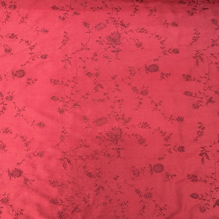 Xandrelle Floral Embroidered Silk Fabric in Fire