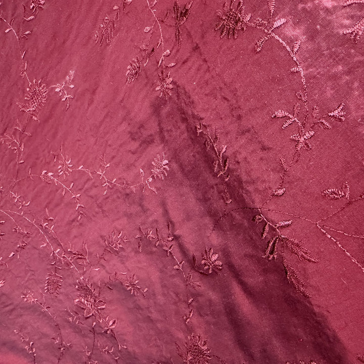 Xandrelle Floral Embroidered Silk Fabric in Fire