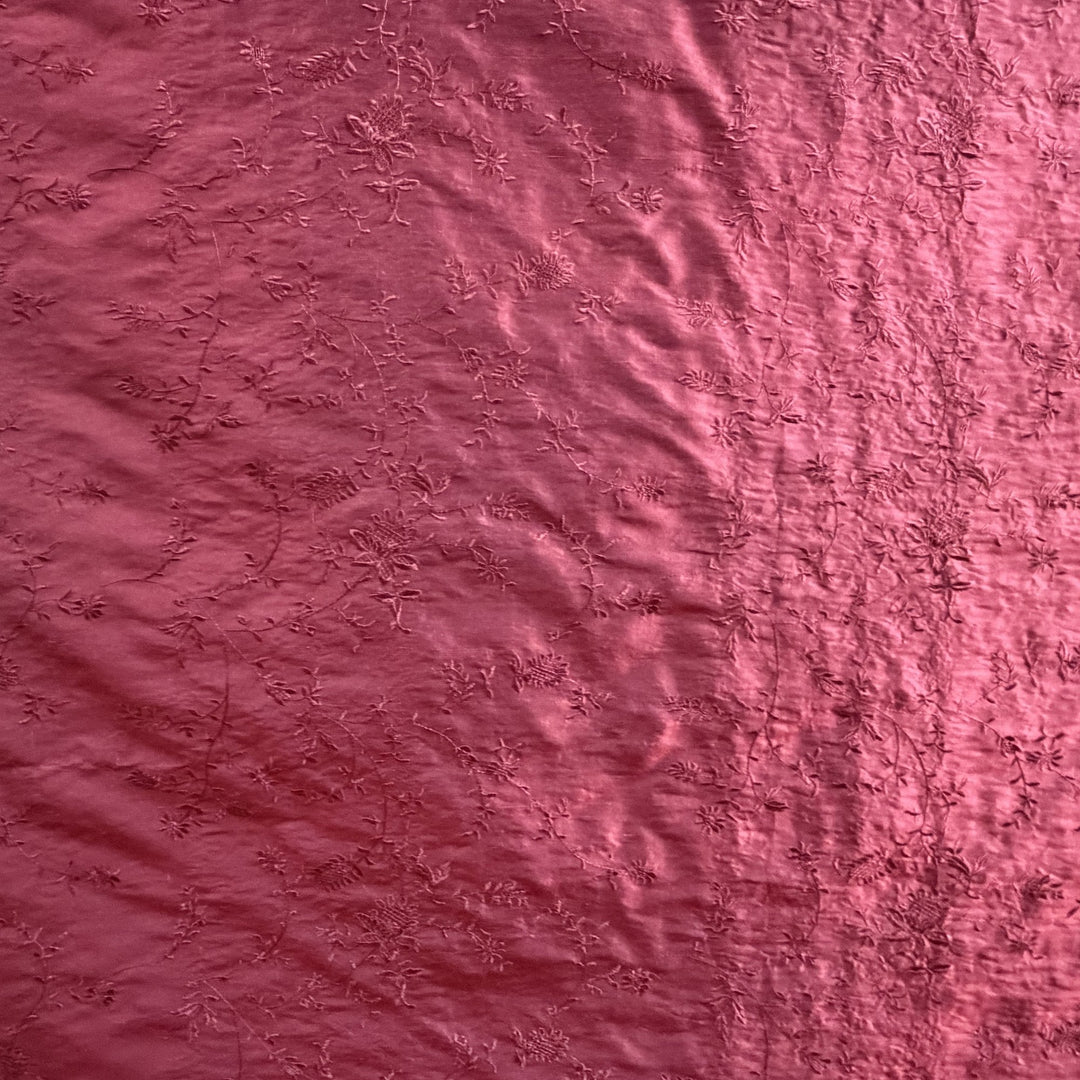 Xandrelle Floral Embroidered Silk Fabric in Fire