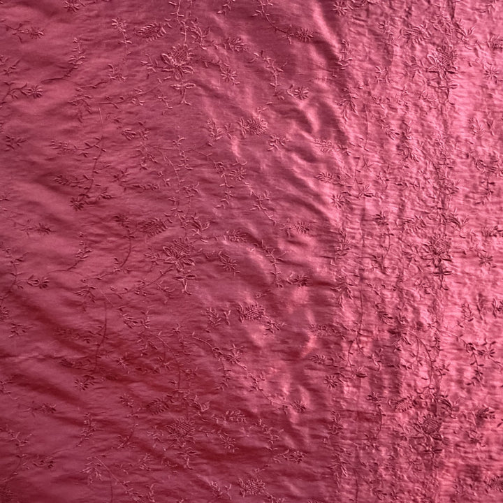 Xandrelle Floral Embroidered Silk Fabric in Fire