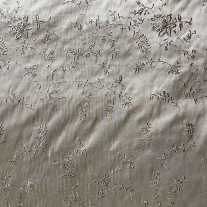 Xandrelle Floral Embroidered Silk Fabric in Taupe