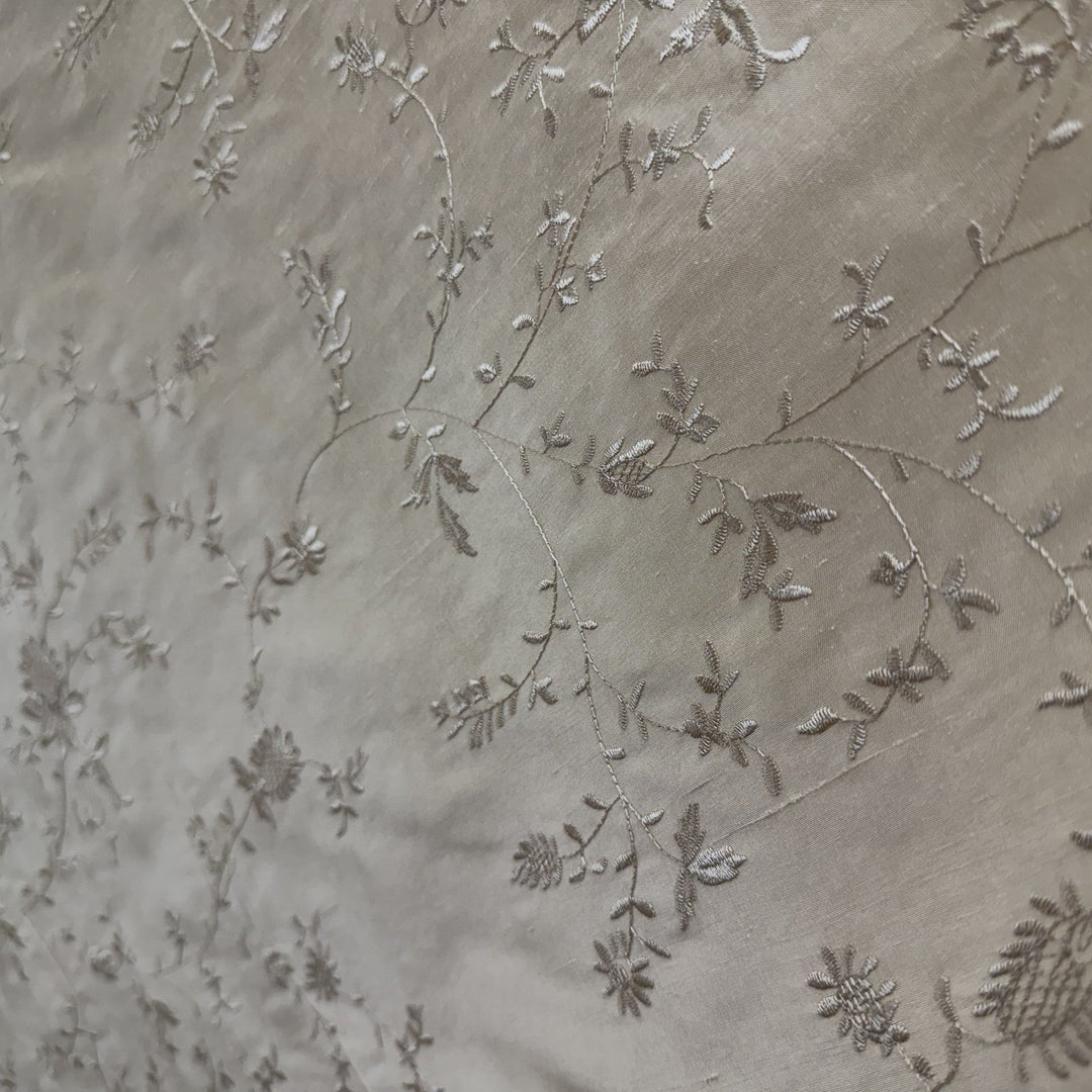 Xandrelle Floral Embroidered Silk Fabric in Taupe