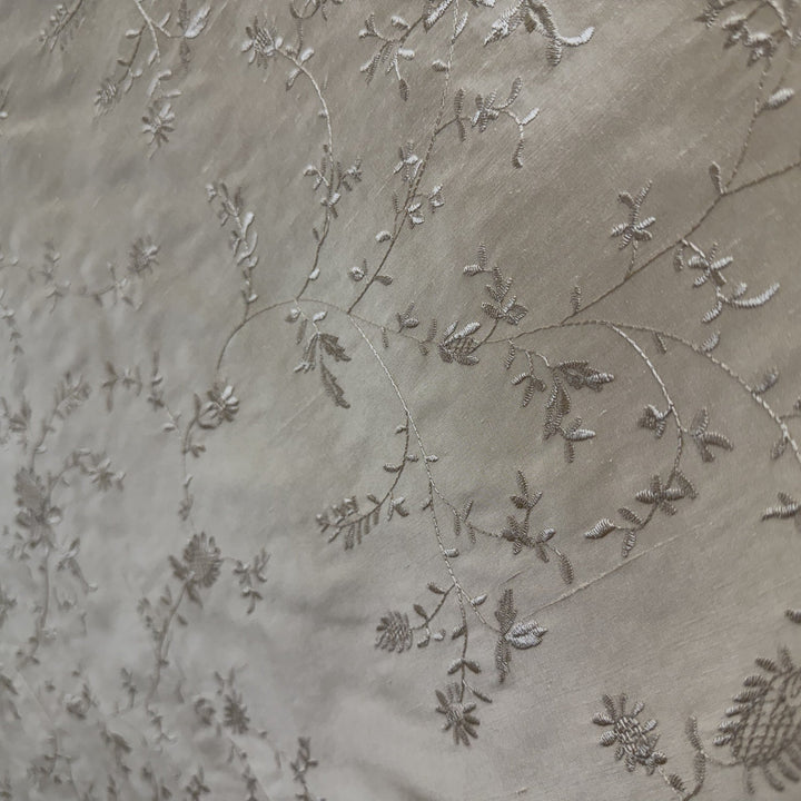 Xandrelle Floral Embroidered Silk Fabric in Taupe