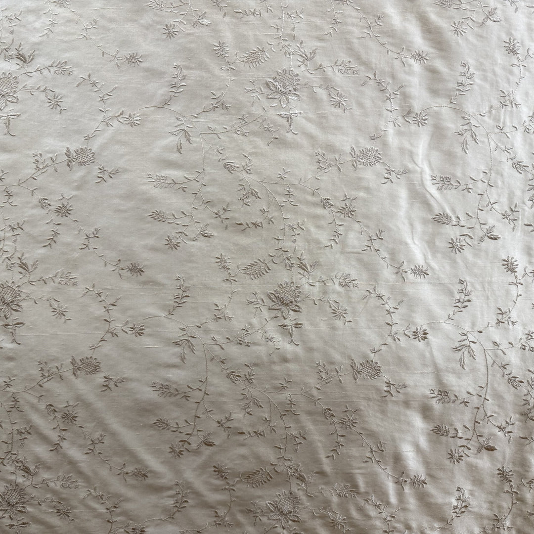 Xandrelle Floral Embroidered Silk Fabric in Taupe
