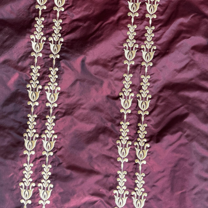 Yvessa Striped Floral Silk Fabric in Cranberry