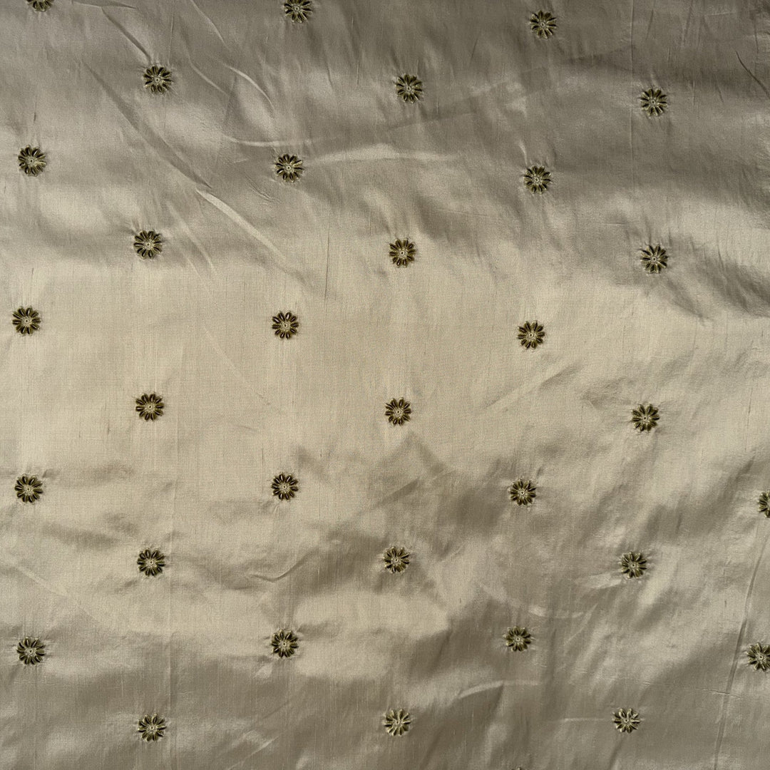 Zelvora Floral Dotted Embroidered Silk Fabric in Apple Green/Leaf