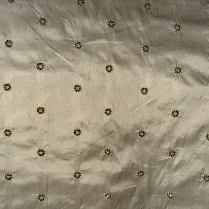 Zelvora Floral Dotted Embroidered Silk Fabric in Apple Green/Leaf
