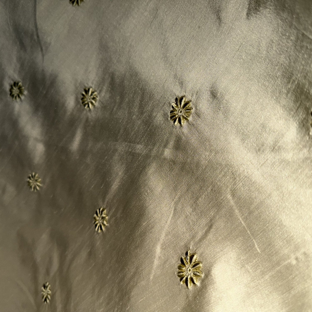 Zelvora Floral Dotted Embroidered Silk Fabric in Apple Green/Leaf