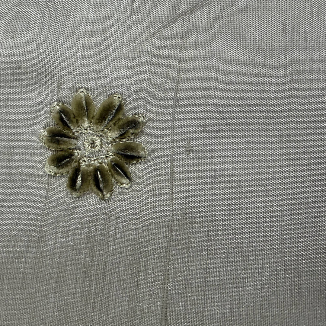 Zelvora Floral Dotted Embroidered Silk Fabric in Apple Green/Leaf